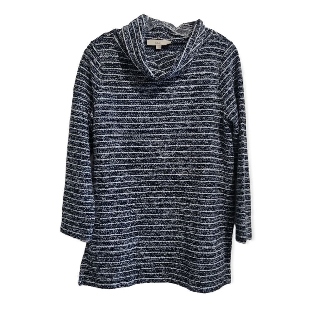 Loft navy and white stripe cowl neck sweater